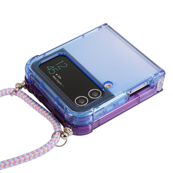 For Samsung Galaxy Z Flip4 5G Gradient Color Shockproof Phone Case with Lanyard(Gradient Yellow Blue)