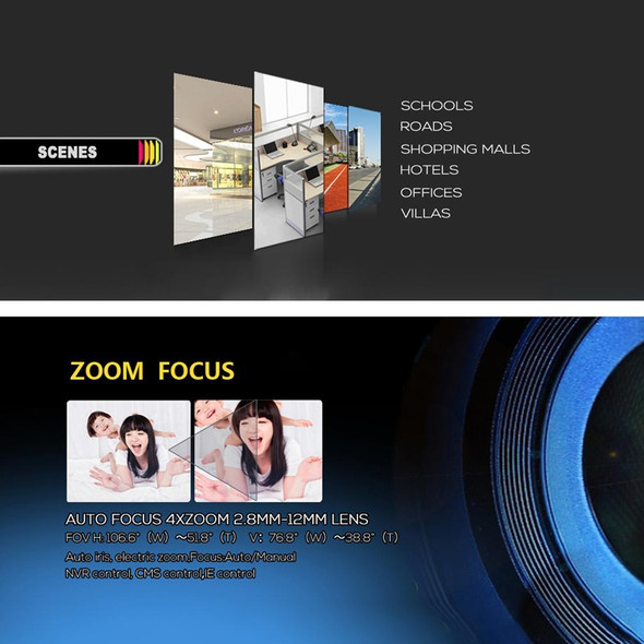 TV-657H2/IP MF POE 2MP(1080P) Manual Focus 4 X Zoom 2.8-12MM Lens POE IP Camera Video Surveillance(White)
