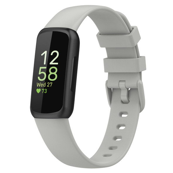 For Fitbit Inspire 3 Solid Color Silicone Watch Band, Size:L(Rock Gray)