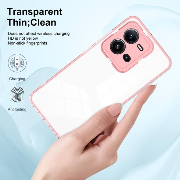 For vivo V25 5G / V25e 4G 3 in 1 Clear TPU Color PC Frame Phone Case(Pink)