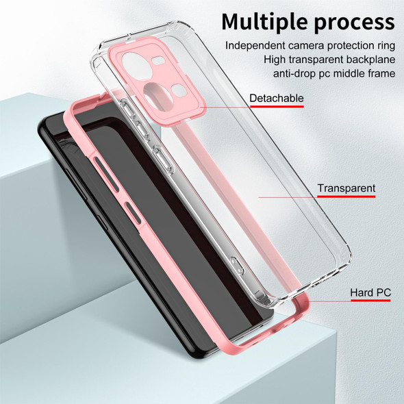 For vivo V25 5G / V25e 4G 3 in 1 Clear TPU Color PC Frame Phone Case(Pink)