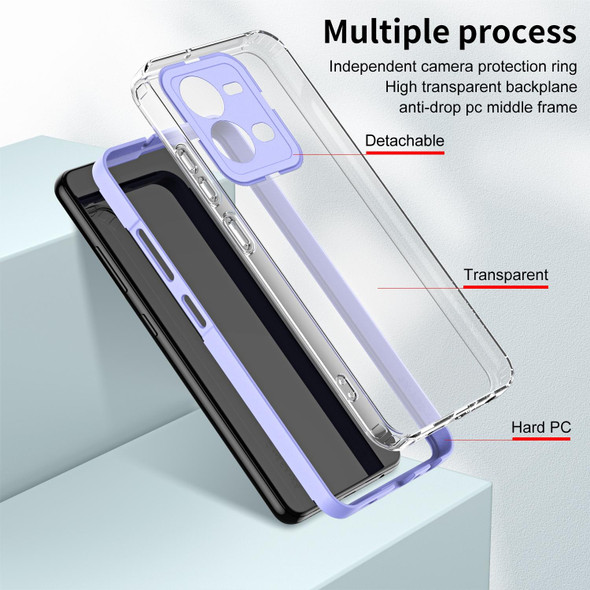 For vivo V25 5G / V25e 4G 3 in 1 Clear TPU Color PC Frame Phone Case(Purple)