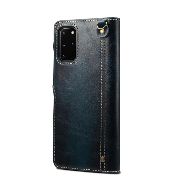 For Samsung Galaxy Note20 Denior Oil Wax Cowhide Magnetic Button Genuine Leatherette Case(Dark Blue)