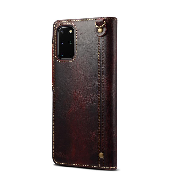 For Samsung Galaxy Note20 Denior Oil Wax Cowhide Magnetic Button Genuine Leatherette Case(Dark Red)