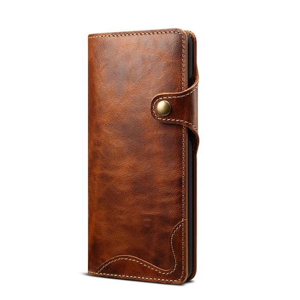 For Samsung Galaxy Note20 Ultra Denior Oil Wax Cowhide Magnetic Button Genuine Leatherette Case(Brown)