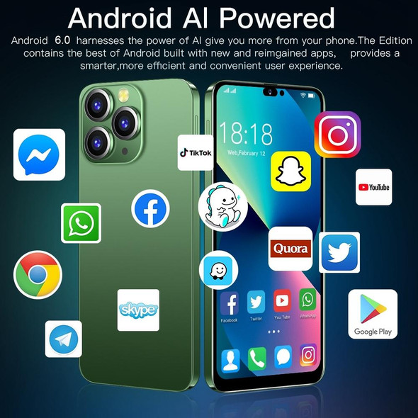 i14 Pro Max N85, 2GB+8GB, 6.1 inch Screen, Face Identification, Android 6.0 Spreadtrum 7731G Quad Core, Network: 3G, Dual SIM,  with 64GB TF Card(Green)