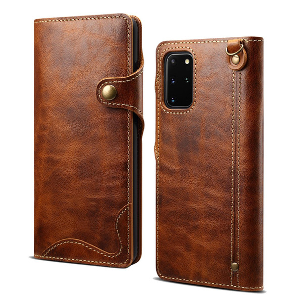 For Samsung Galaxy S20 Denior Oil Wax Cowhide Magnetic Button Genuine Leatherette Case(Brown)