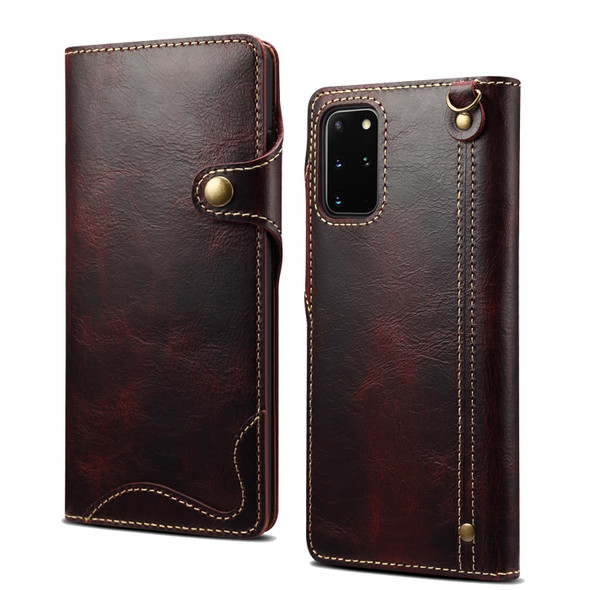 For Samsung Galaxy S20 Denior Oil Wax Cowhide Magnetic Button Genuine Leatherette Case(Dark Red)