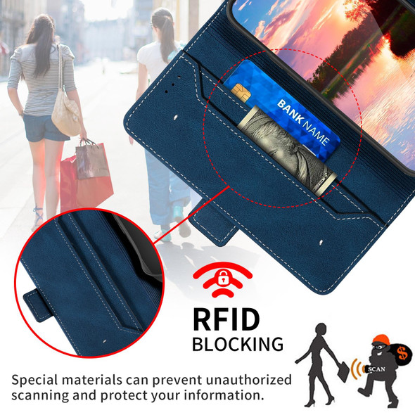 For Samsung Galaxy A14 5G Stitching Side-Magnetic RFID Leatherette Phone Case(Royal Blue)