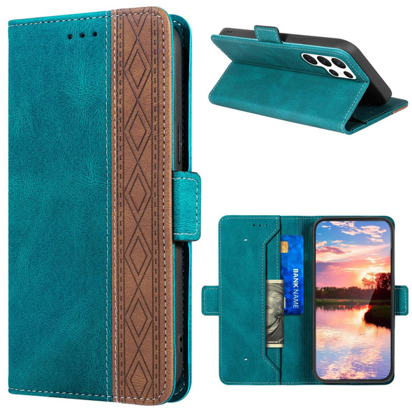 For Samsung Galaxy S23 Ultra 5G Stitching Side-Magnetic RFID Leatherette Phone Case(Dark Green)