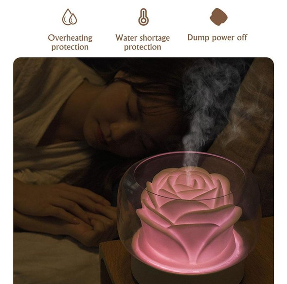400ml Rose Aromatherapy Diffuser Timing Humidifier with Seven-color Light,CN Plug(White)