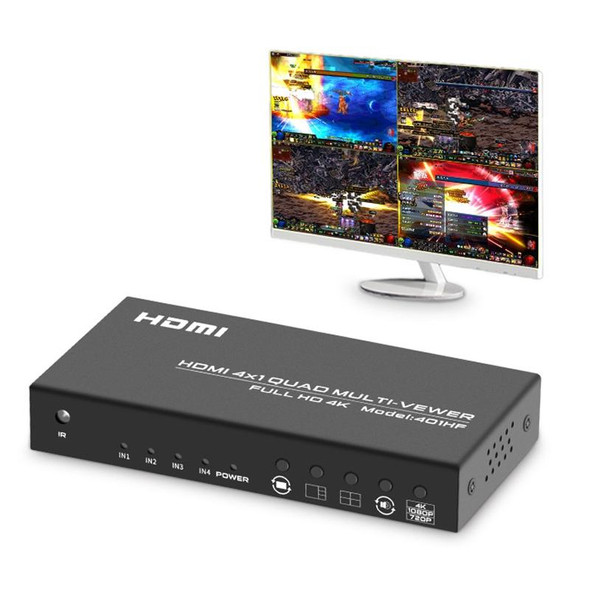 FJGEAR FJ-401HF 4 In 1 Out 4K HDMI Splitter Supports Four Screen Segmentation, Plug Type:EU Plug(Black)