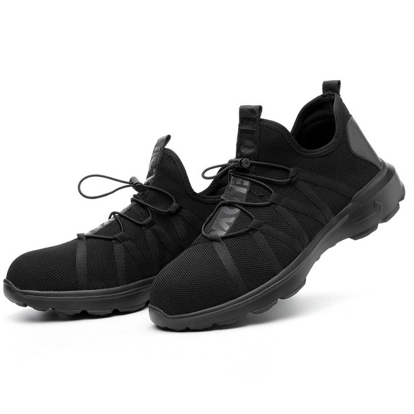 Jiefu Light And Breathable Flying Fabric All Black Anti Smashing And Anti Piercing Electrical Insulation Protection Safety Shoes (Color:Black Size:40)