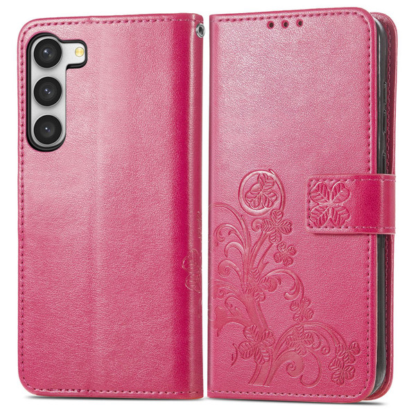 For Samsung Galaxy S23 Ultra 5G Four-leaf Clasp Embossed Buckle Leatherette Phone Case(Rose)