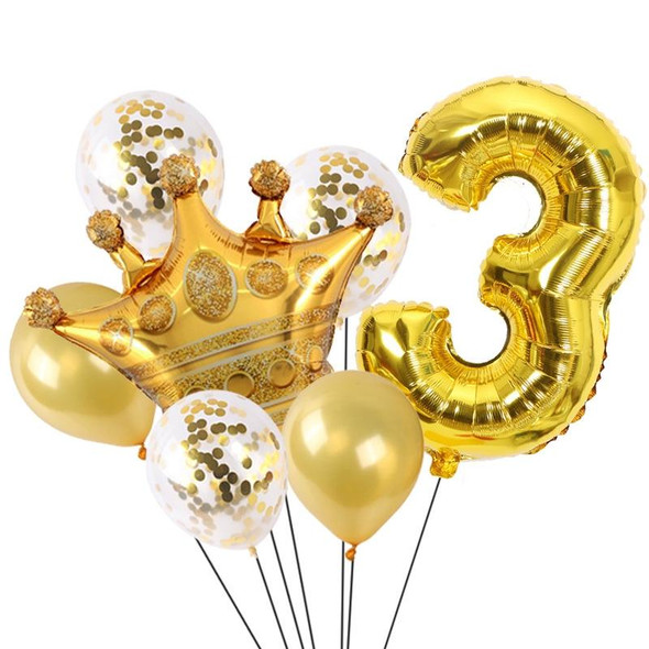 2 PCS Birthday Baby Children Golden Crown Aluminum Film Number Balloon Set Wedding Scene Decoration( Number 3 )