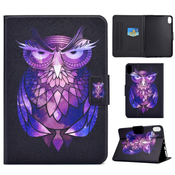 For iPad 10th Gen 10.9 2022 Electric Pressed Colored Drawing Smart Leatherette Tablet Case(Owl)