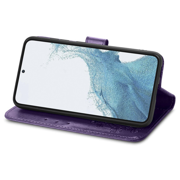 For Samsung Galaxy S23+ 5G Four-leaf Clasp Embossed Buckle Leatherette Phone Case(Purple)