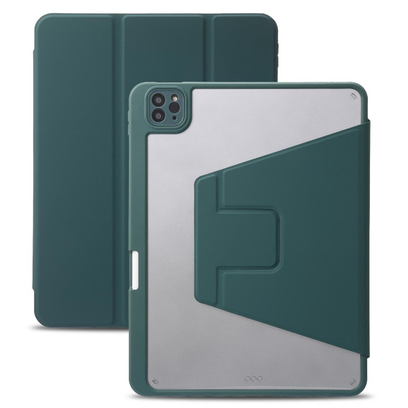 For iPad Pro 11 2022 / 2021 / 2020 / 2018 / Air 2022 / 2020 10.9 3-Fold 360 Rotation Acrylic Leatherette Smart Tablet Case(Deep Green)