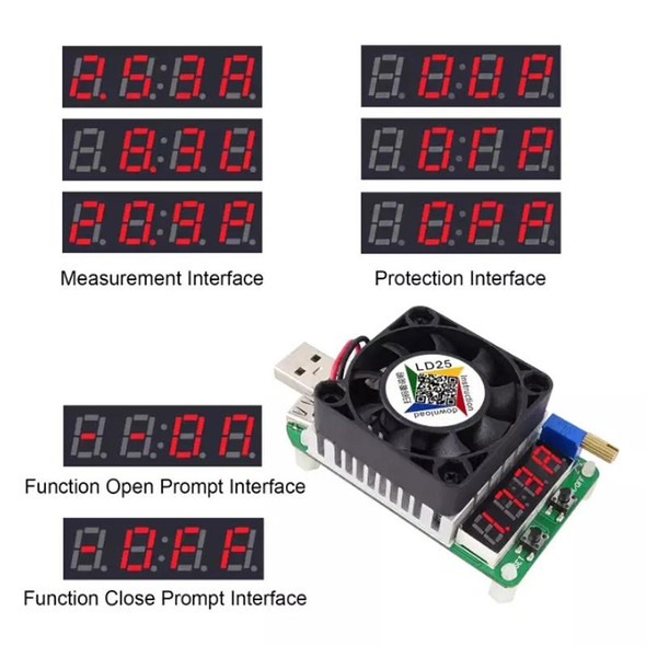 LD25 Adjustable Current Voltage Electronic USB Load Resistor Discharge Battery Test