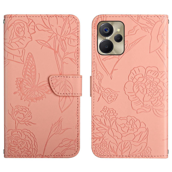 For Realme 9i 5G HT03 Skin Feel Butterfly Embossed Flip Leatherette Phone Case(Pink)