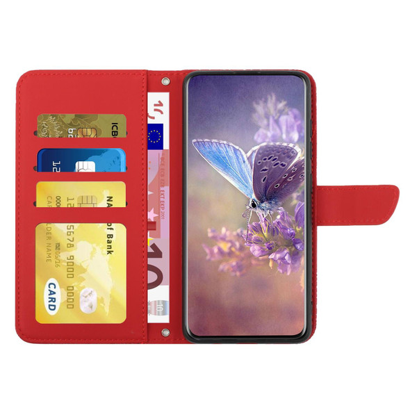 For Realme 9i 5G HT03 Skin Feel Butterfly Embossed Flip Leatherette Phone Case(Red)