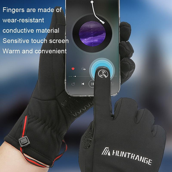 HUNTRANGE A037 Plus Velvet Sports Windproof Waterproof Touch Screen Riding Gloves, Size: XL(Black)