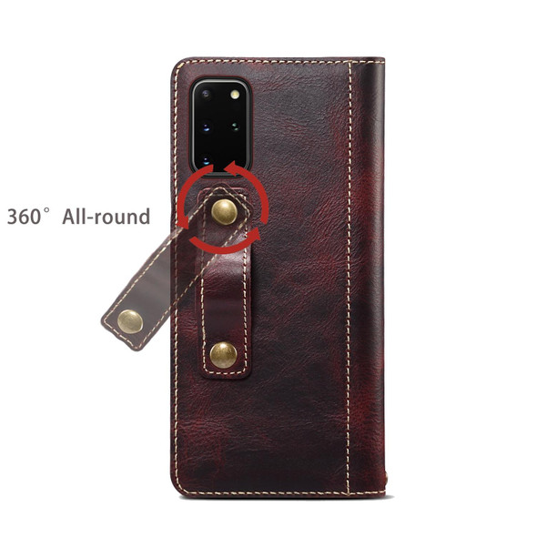 For Samsung Galaxy S20 Denior Oil Wax Cowhide DK Magnetic Button Leatherette Phone Case(Dark Red)