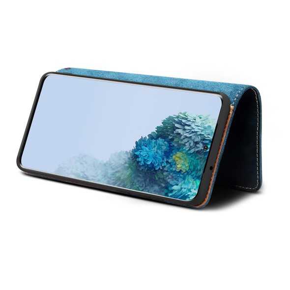 For Samsung Galaxy S20 Denior Oil Wax Cowhide DK Magnetic Button Leatherette Phone Case(Dark Blue)