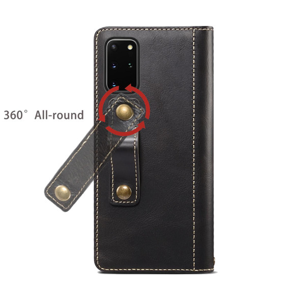 For Samsung Galaxy S20 Denior Oil Wax Cowhide DK Magnetic Button Leatherette Phone Case(Black)