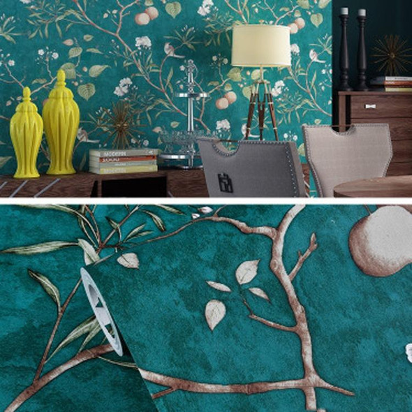 0.53x5m 3D StereoRetro Self-Adhesive Non-Woven Wallpaper Pastoral Flower Bedroom Living Room TV Background Wall Sticker(1219 Dark Green)