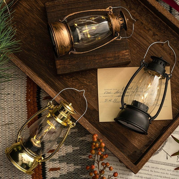 Retro Lantern Table Decoration Christmas Scene Decoration Simulation Oil Lamp(Black)