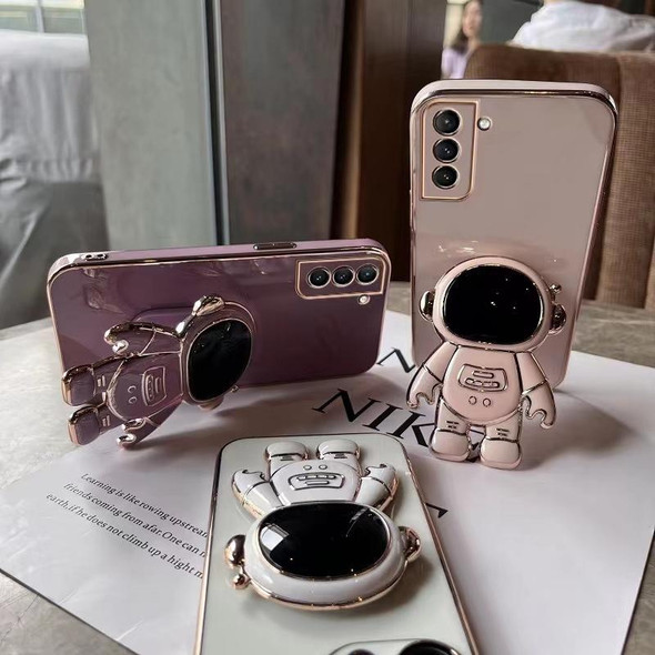 For Samsung Galaxy S20 Plating Astronaut Holder Phone Case(Purple)