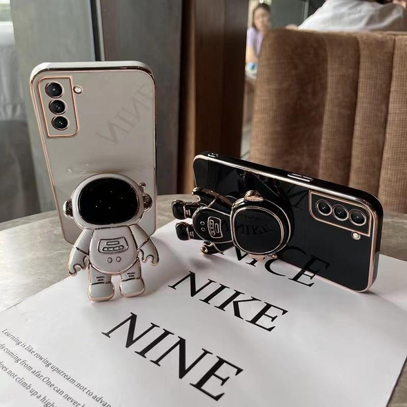 For Samsung Galaxy A52 4G/5G Plating Astronaut Holder Phone Case(White)