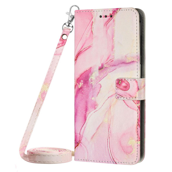 For OnePlus Ace 5G/10R Crossbody Painted Marble Pattern Leatherette Phone Case(Rose Gold)