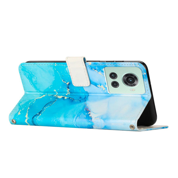 For OnePlus Ace 5G/10R Crossbody Painted Marble Pattern Leatherette Phone Case(Blue Green)