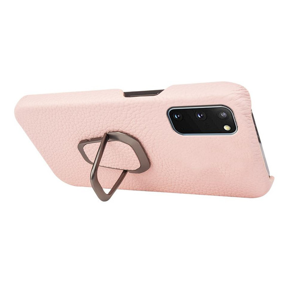 For Samsung Galaxy S20 Ring Holder Litchi Texture Genuine Leatherette Phone Case(Pink)