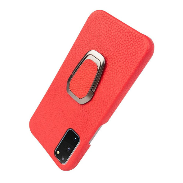 For Samsung Galaxy S20 Ring Holder Litchi Texture Genuine Leatherette Phone Case(Red)