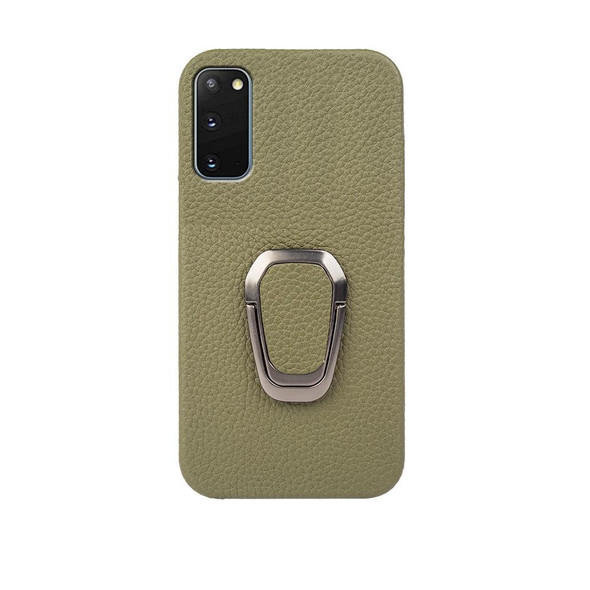 For Samsung Galaxy S20 Ring Holder Litchi Texture Genuine Leatherette Phone Case(Green)