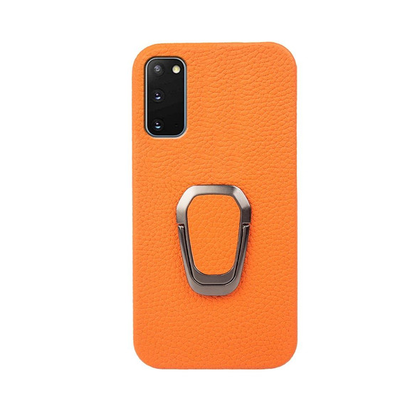 For Samsung Galaxy S20 Ring Holder Litchi Texture Genuine Leatherette Phone Case(Yellow)