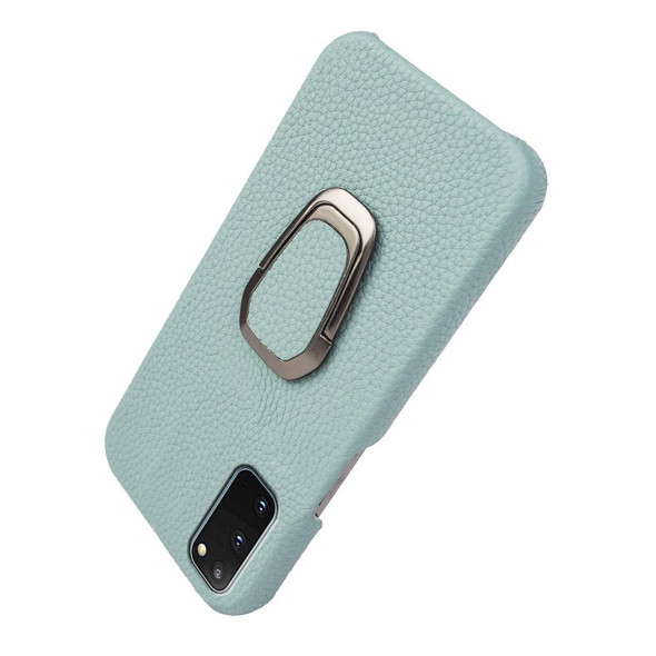 For Samsung Galaxy S20 Ring Holder Litchi Texture Genuine Leatherette Phone Case(Cyan)