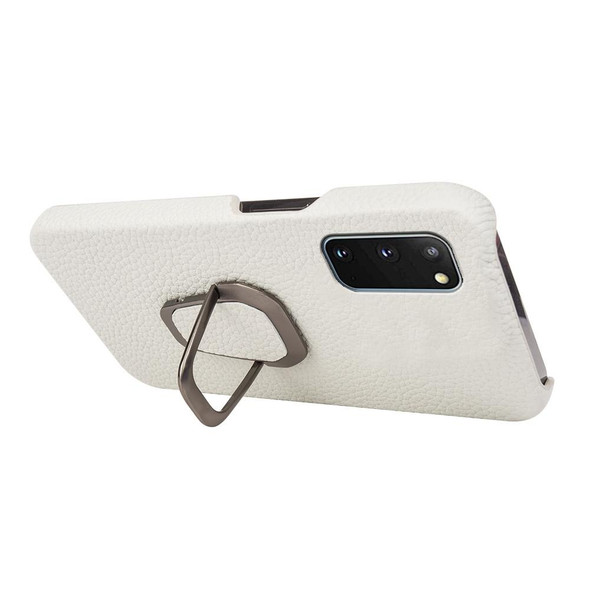 For Samsung Galaxy S20 Ring Holder Litchi Texture Genuine Leatherette Phone Case(White)