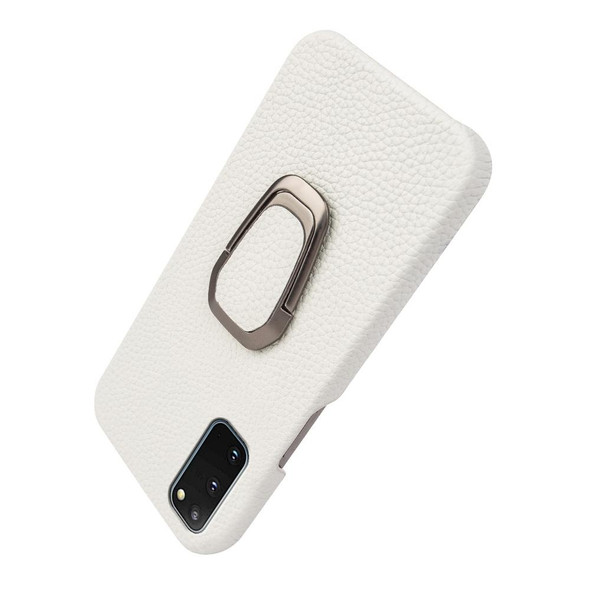 For Samsung Galaxy S20 Ring Holder Litchi Texture Genuine Leatherette Phone Case(White)