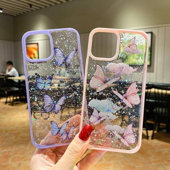 For iPhone 13 mini Color Butterfly Glitter Epoxy TPU Phone Case(Pink)