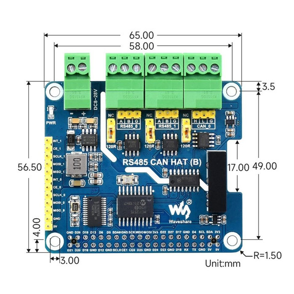 Waveshare Isolated RS485 CAN HAT For Raspberry Pi