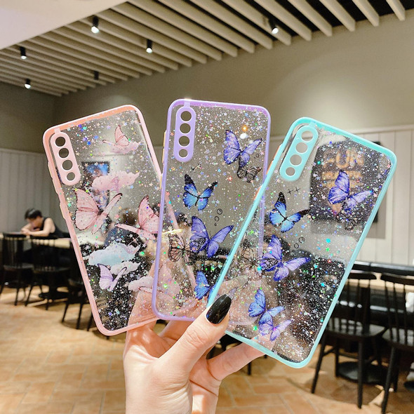 For Samsung Galaxy S21+ 5G Color Butterfly Glitter Epoxy TPU Phone Case(Pink)