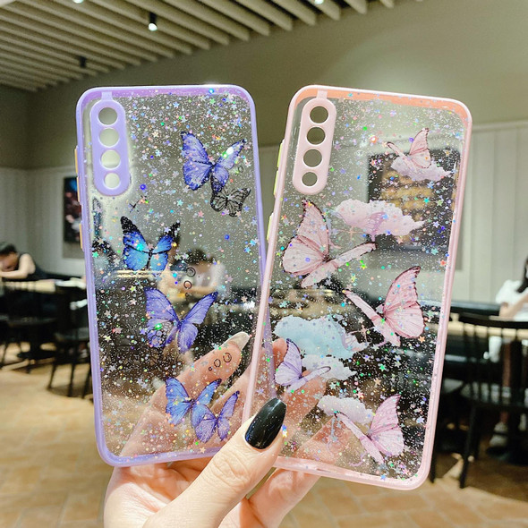 For Samsung Galaxy A42 5G Color Butterfly Glitter Epoxy TPU Phone Case(Pink)