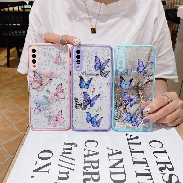 For Samsung Galaxy S22 5G Color Butterfly Glitter Epoxy TPU Phone Case(Pink)