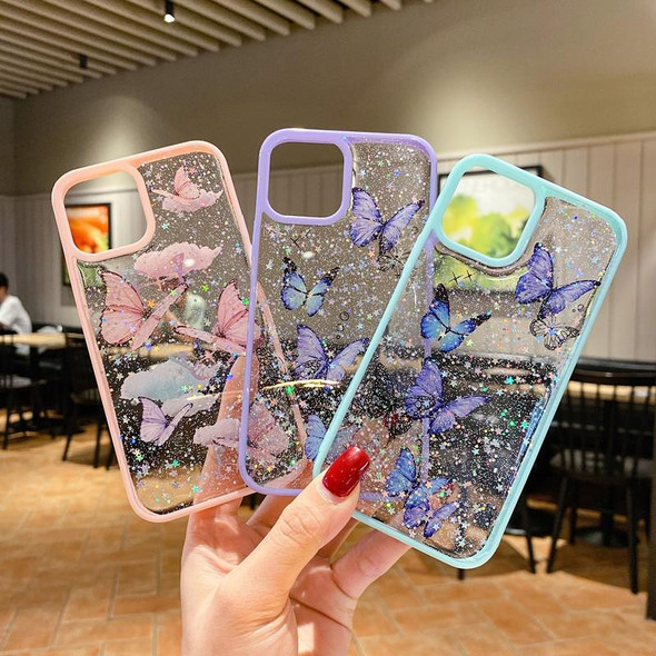 For iPhone 13 mini Color Butterfly Glitter Epoxy TPU Phone Case(Purple)