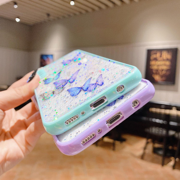 For Samsung Galaxy S22 5G Color Butterfly Glitter Epoxy TPU Phone Case(Green)