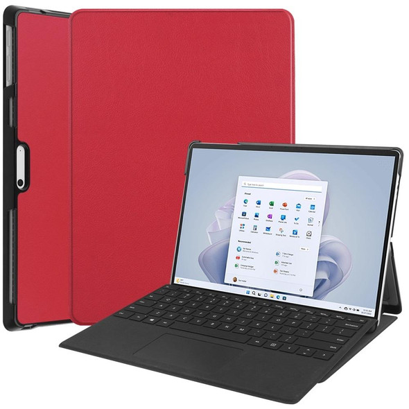 For Microsoft Surface Pro 9 JUNSUNMAY Custer Solid Color 3-Fold Stand Leatherette Tablet Case(Red)